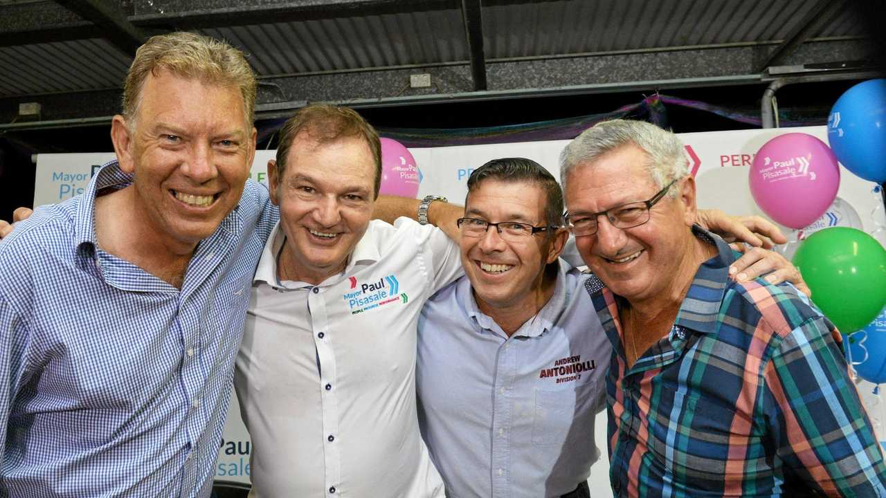 Cr Wayne Wendt, former mayor Paul Pisasale, Cr Andrew Antoniolli and Cr Charlie Pisasale at the last council elections in March 2016. . Picture: Inga Williams