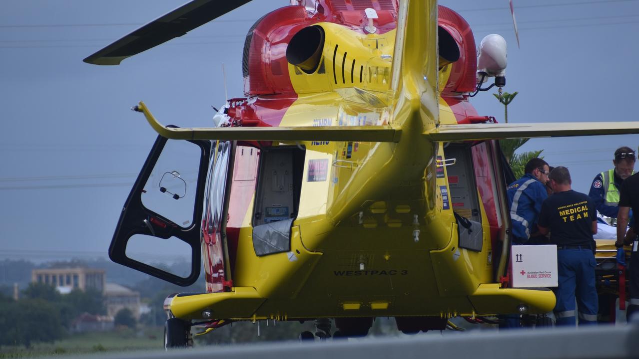 The Westpac Rescue Helicopter transported a male driver who sustained serious injuries after he was involved in a single vehicle crash on Rogans Bridge Rd west of Grafton on Thursday, 18th February, 2021. Photo Bill North / The Daily Examiner