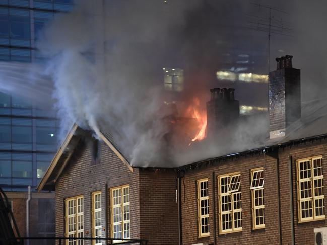 around 5 am this morning emergency services were called to Macquarie Street Parramatta for a fire. On arrival they found a heritage listed Parramatta Public Primary School fully involved in fire. Multiple fire crews were needed to fight the fire. The building was completely destroyed by fire.  Picture: Gordon McComiskie