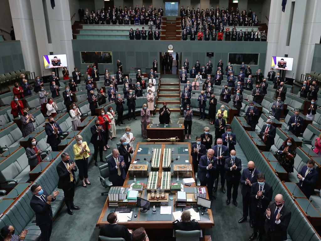 The Ukrainian President received a standing ovation from the Australian House of Representatives. Picture: NCA NewsWire / Gary Ramage