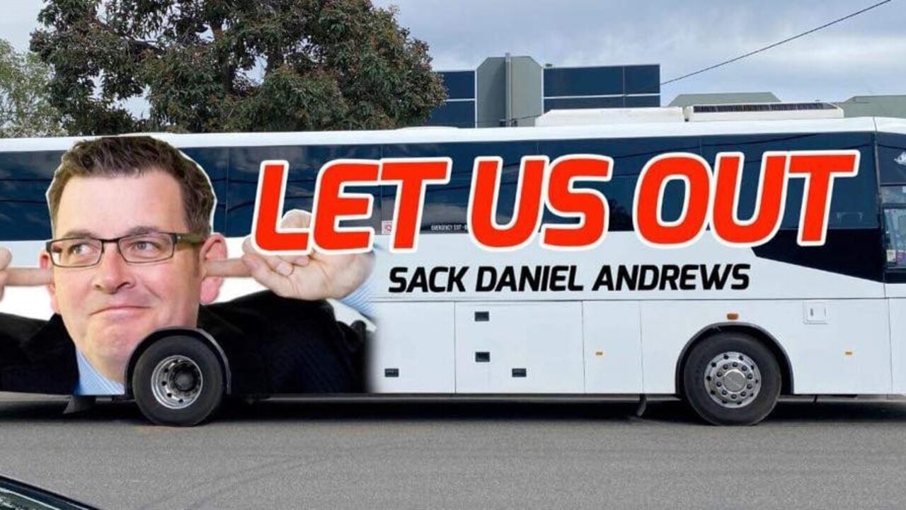 Anti-lockdown bus covered with signs demanding Daniel Andrews be sacked |  Daily Telegraph