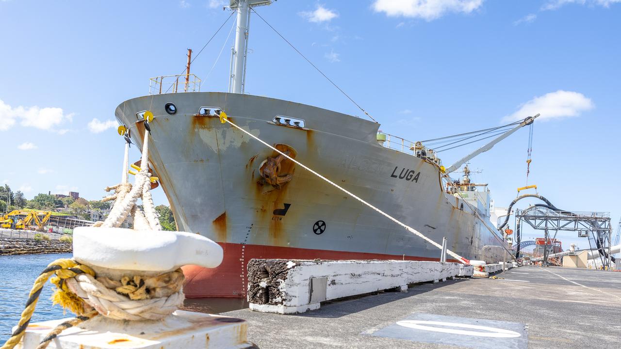 Concrete delivery ship berthed at Glebe Island port. Picture: Thomas Lisson