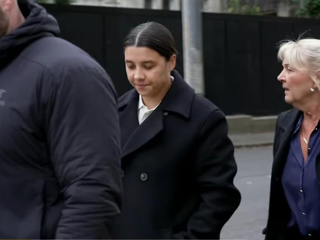 Samantha Kerr arrives at a UK court for day two of her trial. Picture: 9News