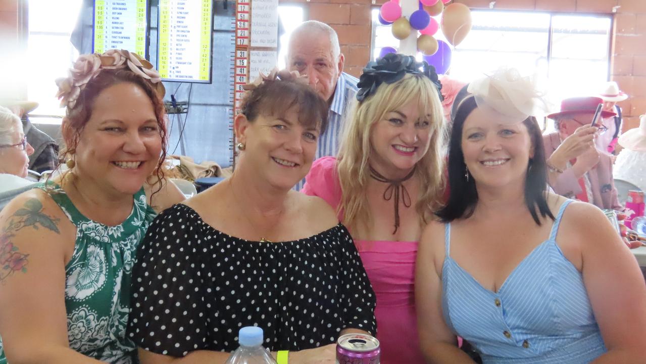 Jules Simpson, Heather Schipplock, Heather Mortimer and Pinky McGee at Kumbia Racecourse Melbourne Cup