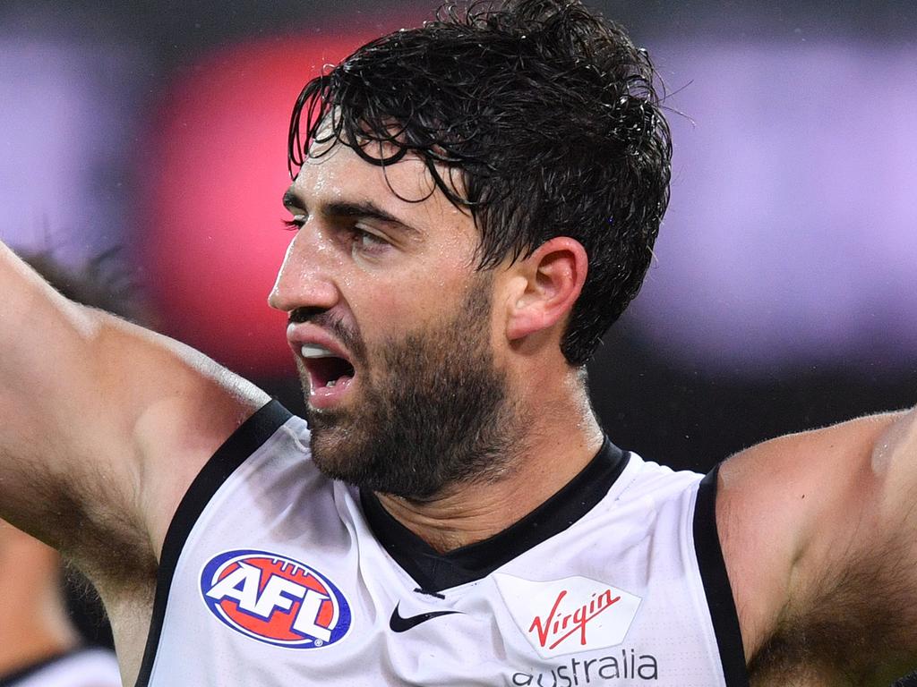 Alex Fasolo of the Blues during the Round 2 AFL match between Port Adelaide Power and the Carlton Blues at the Adelaide Oval, Adelaide, Saturday, March 30, 2019. (AAP Image/David Mariuz) NO ARCHIVING, EDITORIAL USE ONLY