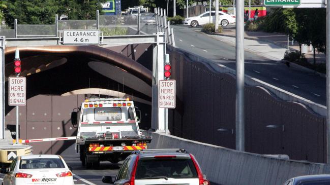 A truck heads into Brisbane’s Clem7 tunnel. Picture: Steve Pohlner 