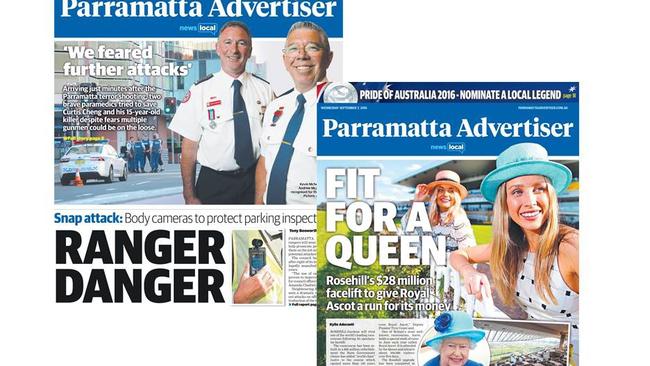 The Parramatta Advertiser editions which won the national large circulation Newspaper of the Year award.