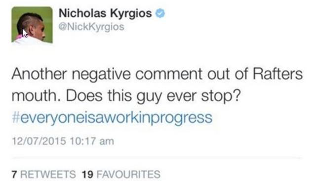 Nick Kyrgios later deleted this Tweet after allegedly defending Bernard Tomic against comments made by Pat Rafter.