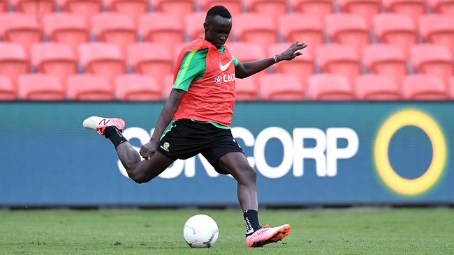 Thomas Deng at Socceroos training.