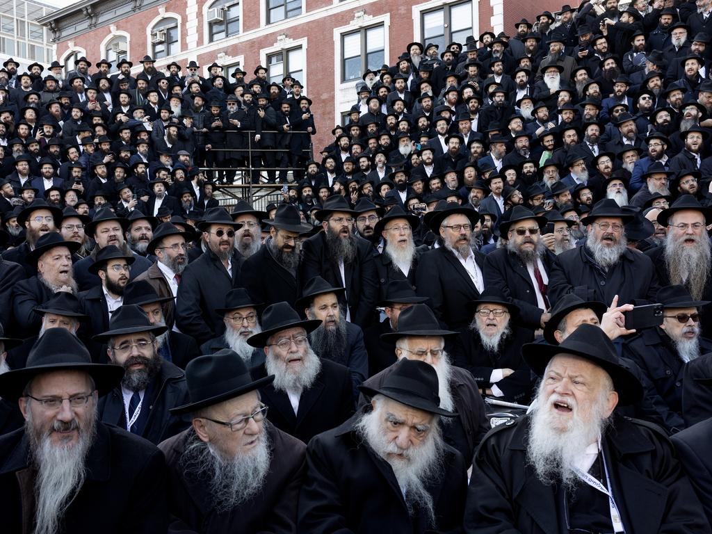 Thousands of Chabad-Lubavitch rabbis from around the world pose for an annual photograph outside of the Orthodox Jewish sect's world headquarters in Brooklyn, New York. Picture: Andrew Lichtenstein/Corbis via Getty Images