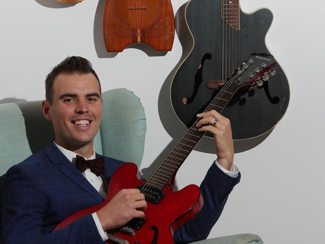 Jacob Meywes is a swing musician who is now featuring in 'micro concerts' at homes across the Gold Coast. Picture Glenn Hampson