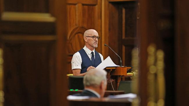 Independent MLC, Michael Gaffney talks during the reading of the Voluntary Assisted Dying Bill at the Tasmanian Legislative Council. Picture: Zak Simmonds