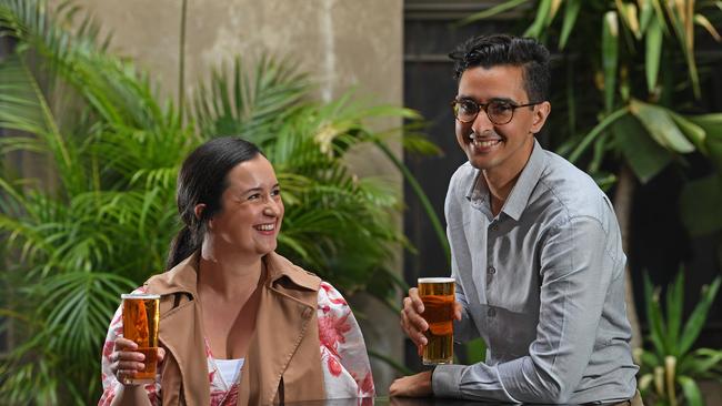 Maddy Cracknell and Nick Babadimas enjoying a beer as the casino lodges a plan for a microbrewery. Picture: Tom Huntley