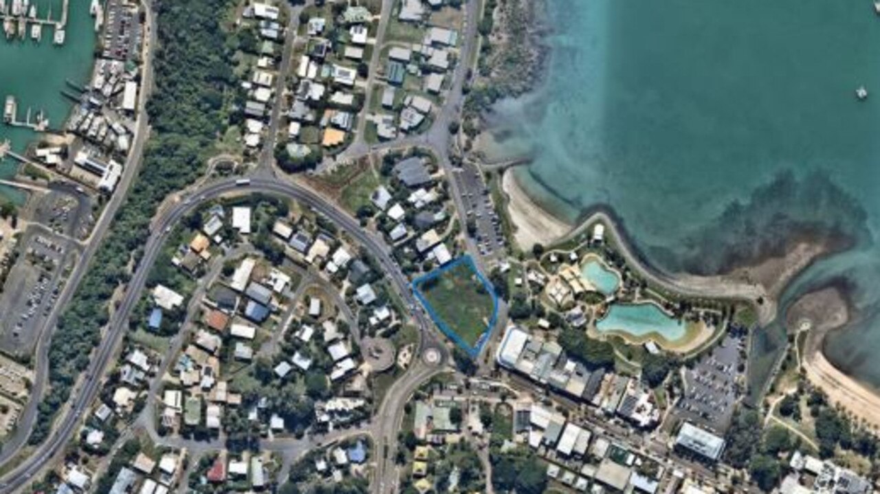 Aerial maps showing the positioning of the proposed Colonial Hotel in Airlie Beach. Picture: Nearmap