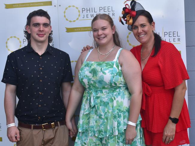 Spencer Kime, Kiara Purtle and Vanessa Purtle at The Archer, the richest horse race in regional Queensland at Callaghan Park in Rockhampton, on April 28, 2024.