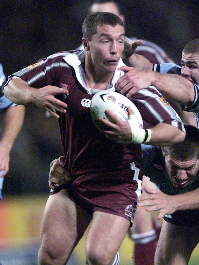 Jul 01 2001 - Qld Vs NSW State of Origin at ANZ Stadium - game three (3) - Paul Green gets tackled. picDavid/Kapernick - sport rugby league action headshot