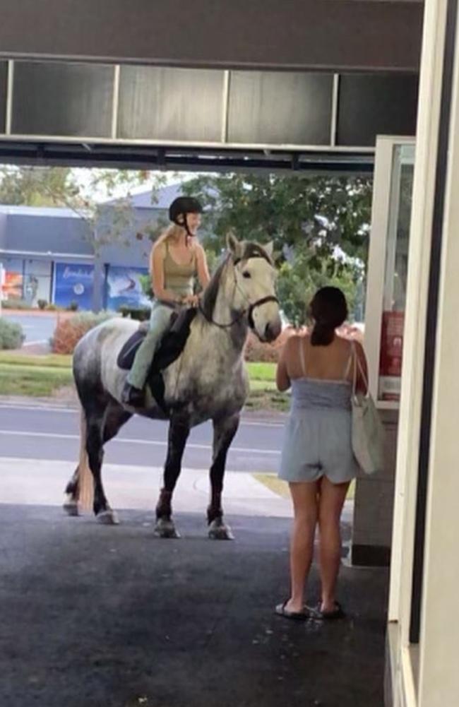 Red Rooster Noosaville staff got a laugh from serving a rider on her horse in drive through this week.