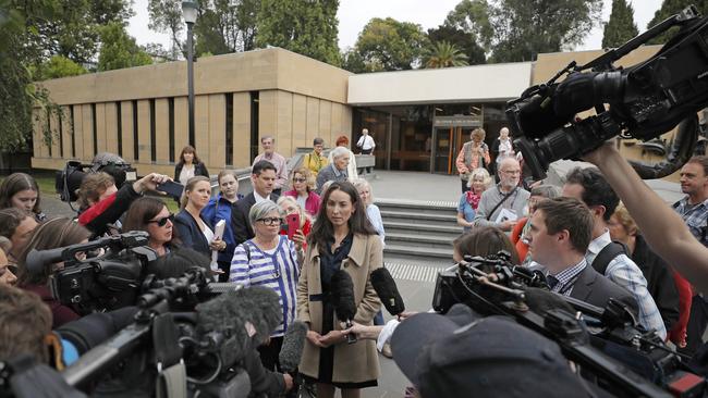 Neill-Fraser's daughter Sarah Bowles addresses the media outside Hobart Supreme Court after her mother's bid for an appeal was approved. Picture: PATRICK GEE