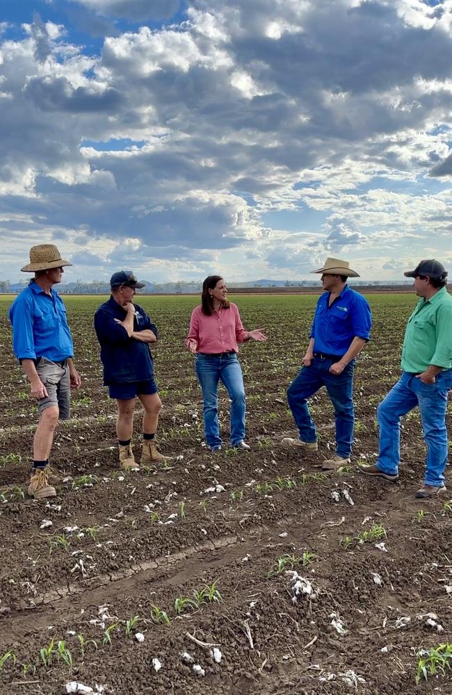 LNP MP Deb Frecklington with South Burnett producers at the Barlil Weir announcement.