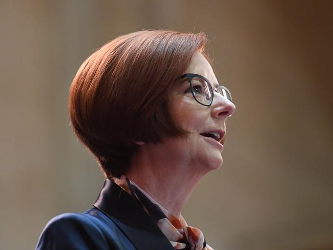 Former Prime Minister Julia Gillard giving her annual address as Visiting Honorary Professor at her alma mater, University of Adelaide. Picture: Tricia Watkinson