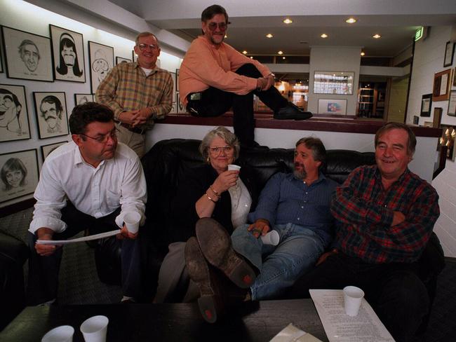 Steve Price, Alan Pearsall, Keith McGowan, Yvonne Lawrence, Neil Mitchell and Ernie Sigley at 3AW in 1997.