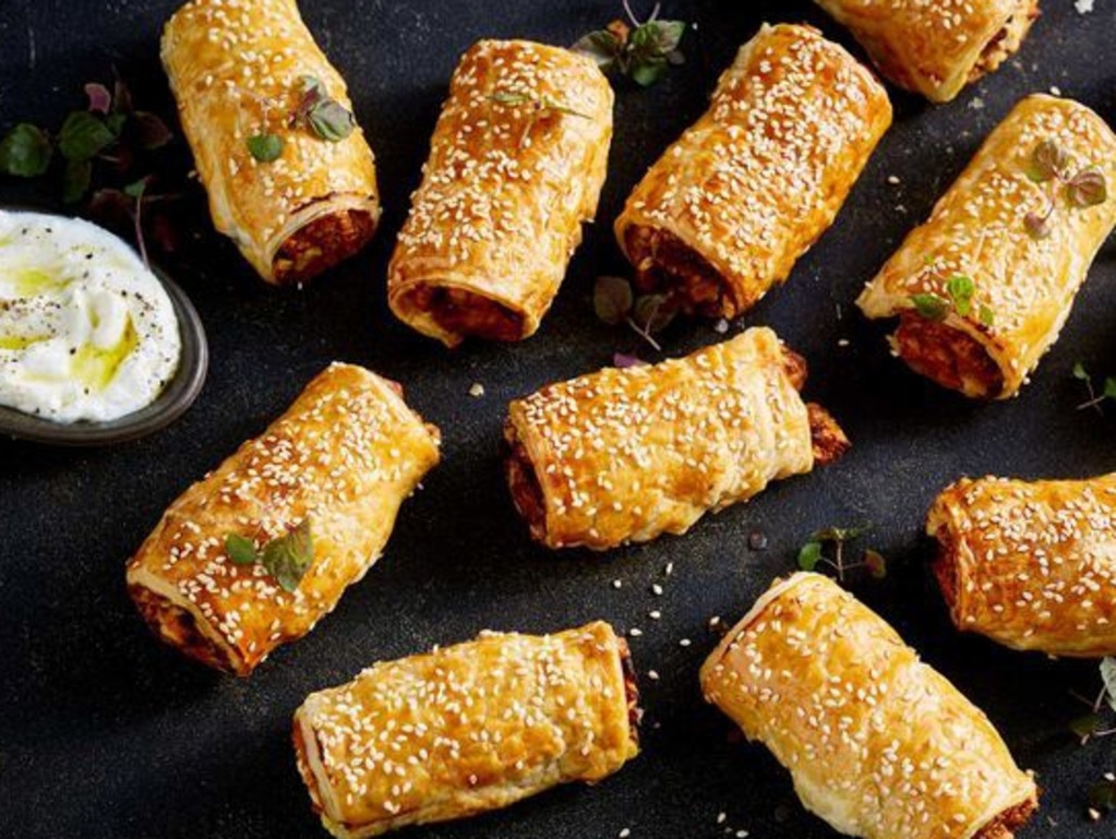 Sweet potato and feta 'sausage' rolls.