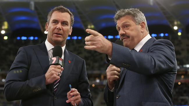 Wayne Carey and Brian Taylor calling the action for Seven last year. Photo by Paul Kane/Getty Images.