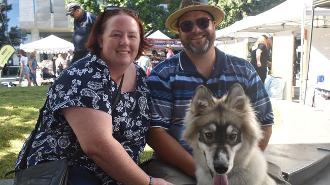 Ipswich 2023 Dog Day at Nicholas Street Precinct pictured is Kate Van Keulen and Peter Van Keulen with dog Loki