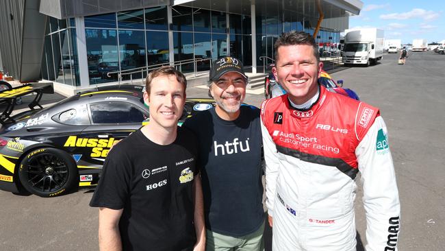 12.4.2018.SUPERCARS drivers David Reynolds and Garth Tander with Sam Shahin at The Bend motorsport park. PIC:TAIT SCHMAAL.