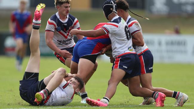 Action from the Knights v Roosters clash. Picture: Sue Graham