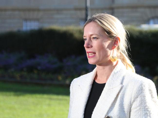 Labor leader Rebecca White speaks to the media about the state's Covid situation in Hobart on Monday, July 18, 2022.