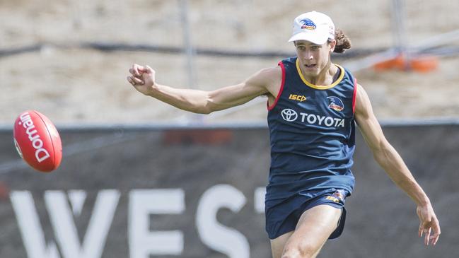 Adelaide’s Will Hamill trains at Football Park, West Lakes. Picture: Simon Cross