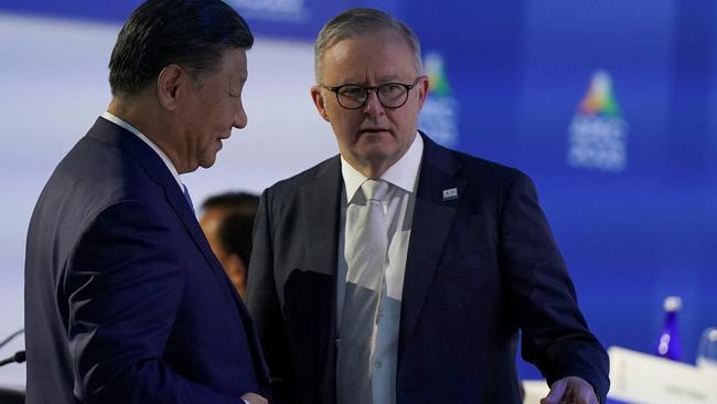 China's President Xi Jinping talks with Anthony Albanese ahead of the Leaders Retreat, during APEC Summit in San Francisco. Picture: Reuters.