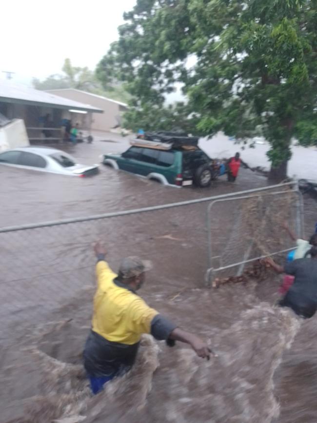 Residents in Timber Creek spent the night sheltering on the town’s basketball court. Picture: Supplied