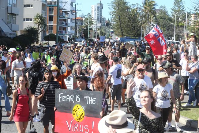 People in the Tweed are protesting the border restrictions. 22 August 2021 Coolangatta Picture by Richard Gosling