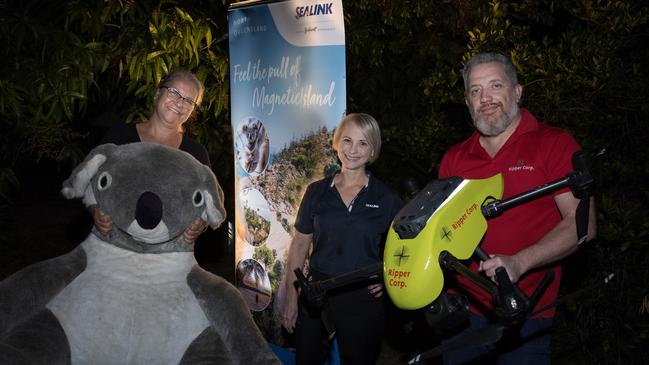 Dr Ali Bee from the Magnetic Island Koala Hospital, Cassie Mendo from SeaLink and Ripper Corp chief remote pilot Jamie Holyoak.