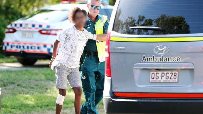 A juvenile is arrested after alleged stealing a Toyota Prado and ramming a police vehicle. Picture: Alix Sweeney