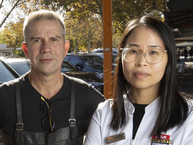 Hutt St traders, including Richard Libraleto from Ideal Shoe Repairs, and Clara Tran from Star Discount Chemist, say they will have to relocate if planned changes to Hutt St, reducing car parking, goes ahead. 8th May 2025 Picture: Brett Hartwig