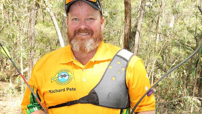 World Champion Archer Richard Peters during training at Hinterland Field Archers range at Nerang. Pic Mike Batterham