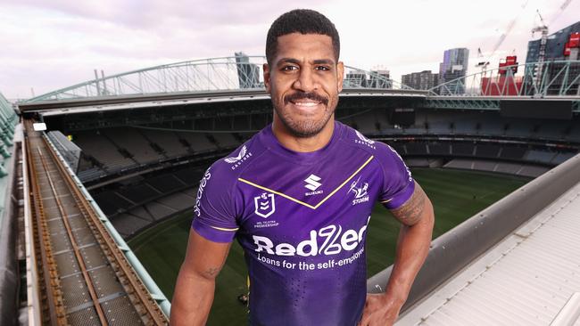 MELBOURNE - July 11 : NRL. Melbourne Storm player Tui Kamikamica  on the roof of Marvel Stadium. The club will celebrate its 25th anniversary at a home game at Marvel on July 28. f.  Photo by Michael Klein.