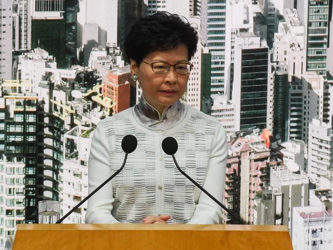 Hong Kong chief Chief Executive Carrie Lam suspended work on the hugely divisive extradition bill. Picture: AFP