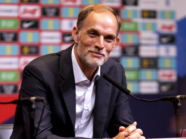 LONDON, ENGLAND - OCTOBER 16: Thomas Tuchel, Manager of England, speaks to the media during a press conference as he is announced as the new England manager at Wembley Stadium on October 16, 2024 in London, England. (Photo by Ryan Pierse/Getty Images)