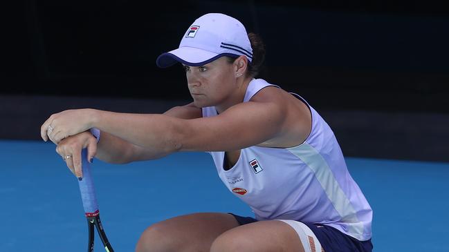 Ash Barty during her quarter-final loss to Karolina Muchova. Picture: Michael Klein