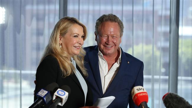 Fortescue chairman Andrew Forrest and chief executive Elizabeth Gaines in Sydney. Picture: NCA NewsWire / David Swift