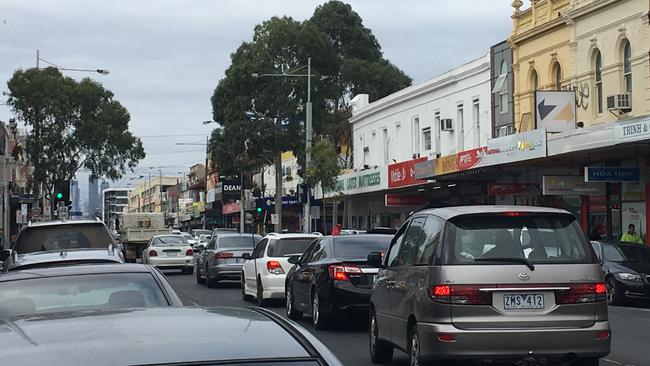 Back-to-back traffic on Barkly St Footscray. Picture: Rebecca David