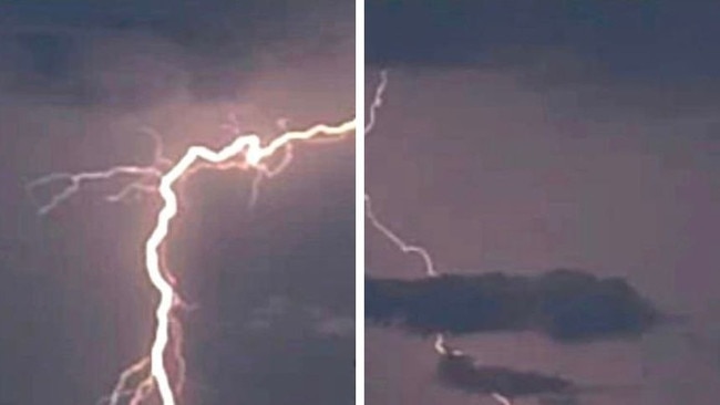 Lightning strikes captured from Sunday's storm at Wheatvale in the Southern Downs. Photo: Trevor Dawes