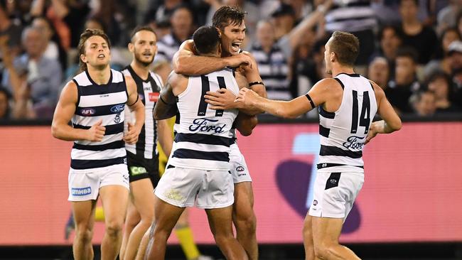 Tom Hawkins kicked his 500th career goal against Collingwood on Friday. Picture: Quinn Rooney/Getty Images. 