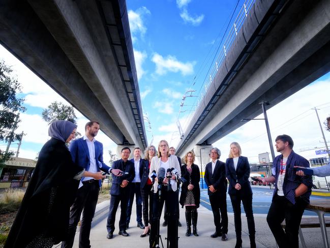 MELBOURNE , AUSTRALIA - NewsWire Photos  APRIL  5, 2021:   Minister for Transport Infrastructure,  Minister for the Suburban Rail Loop, Jacinta Allan, gives  a media conference on the topic of  travel time on public transport.Picture: NCA NewsWire/ Luis Ascui