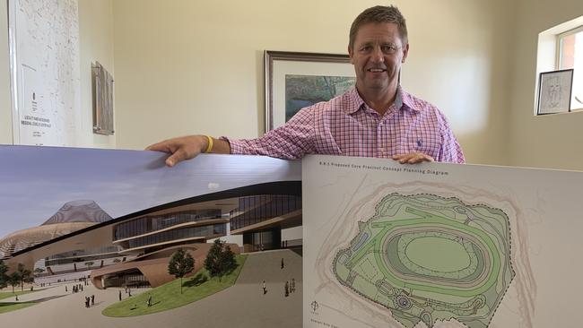 Lockyer Valley Regional Council deputy mayor Jason Cook with plans for the precinct.