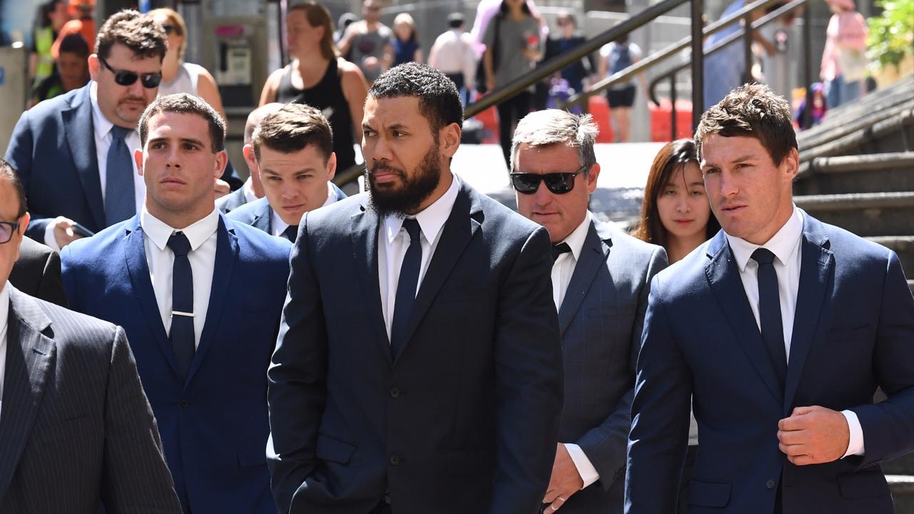 Bulldogs players Adam Elliott and Asipeli Fine have pleaded guilty to Mad Monday nudity charges.